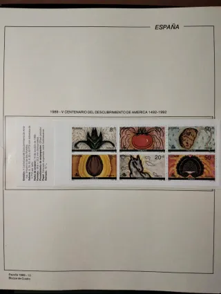 Coleção em blocos de 4 selos, Espanha 1989.