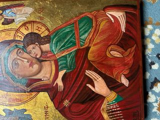 Icono ruso antiguo Virgen María y Niño Jesús