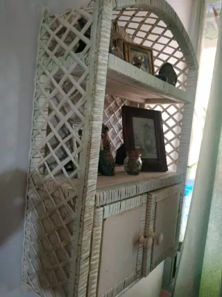 Repisa Mimbre y Madera Beige/Verde