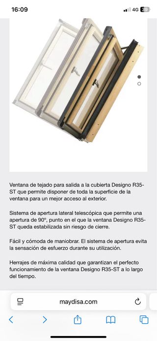 Ventana VELUX tejado exterior de apertura lateral