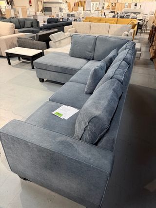 Sofá Rinconera Gris Tela 2 cojines azul grisáceo