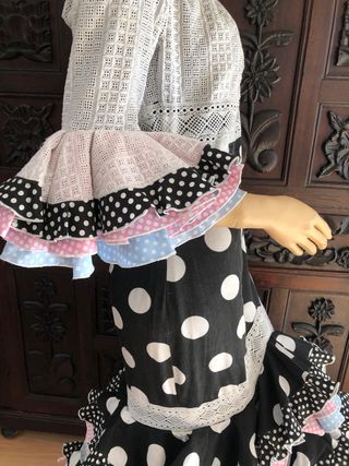 Traje Flamenca Talla 40-42 Negro Lunares