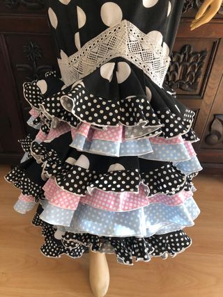 Traje Flamenca Talla 40-42 Negro Lunares