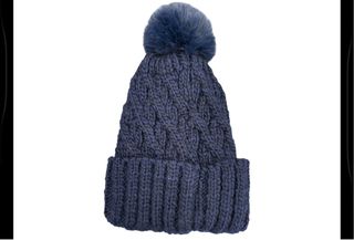 Gorro de lana azul con pompón