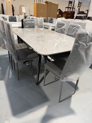 Mesa Comedor Marmol y Metal imitación marmol