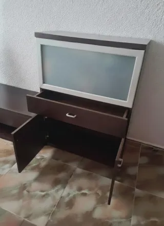 Mueble modular comedor madera y cristal