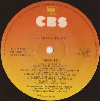 Julio Iglesias Amanti LP 12 33 RPM 1981 CBS