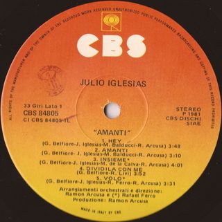Julio Iglesias Amanti LP 12 33 RPM 1981 CBS