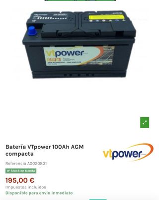 Batería VTPower AGM 100 amperios.