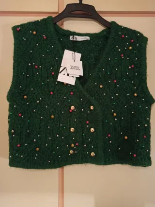 Chaleco Zara Lana Verde Abalorios
