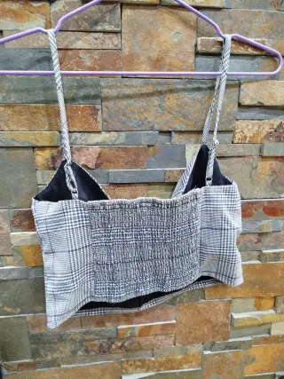 Top cuadros azul y blanco gris