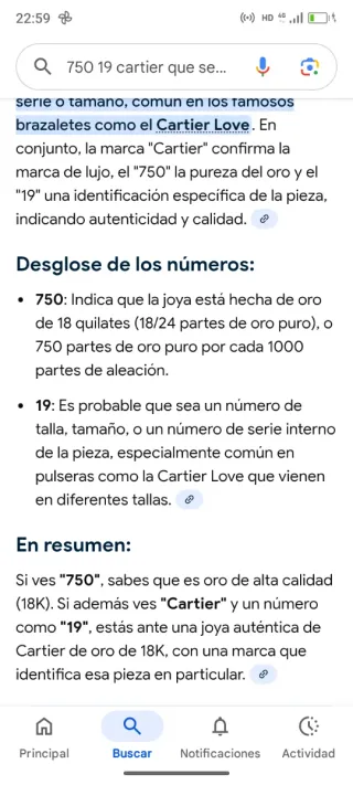 Pulsera Cartier 750 Oro