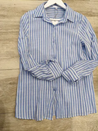 Blusa mujer Rayas Azul y Blanca algodón
