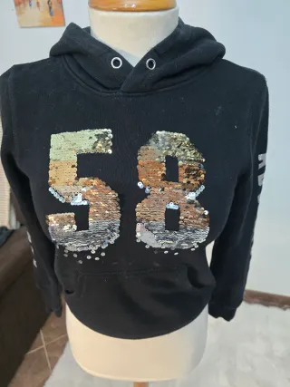 Sudadera niña negra lentejuelas 8 años
