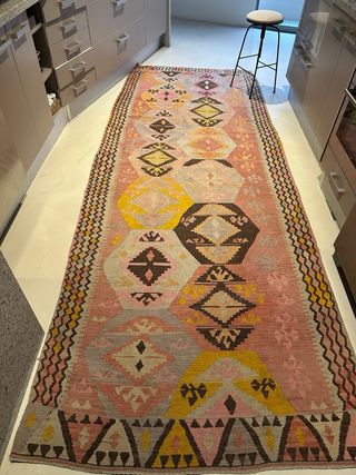 Alfombra Kilim Runner Lana Rosa y Amarillo