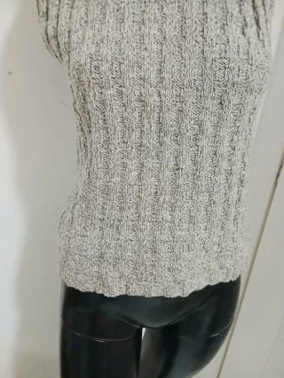 Gilet fatto a mano lana melange panna/grigio M