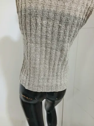 Gilet fatto a mano lana melange panna/grigio M