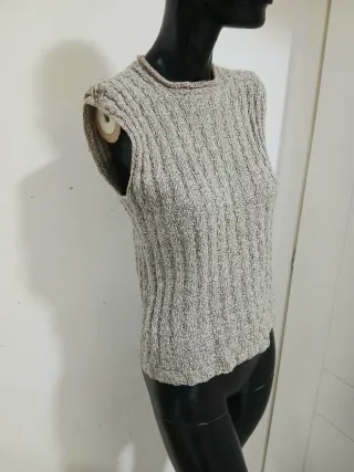 Gilet fatto a mano lana melange panna/grigio M