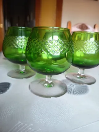Set 5 Copas Coñac Verdes Diamantadas