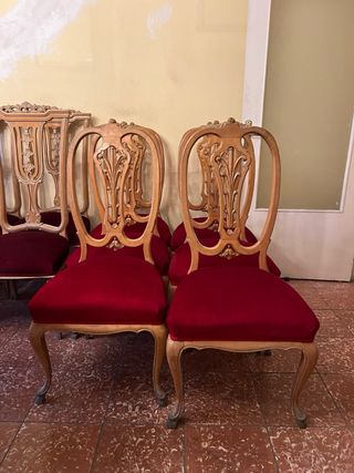 Sillas Vintage Terciopelo Rojo Madera Tallada