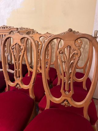 Sillas Vintage Terciopelo Rojo Madera Tallada
