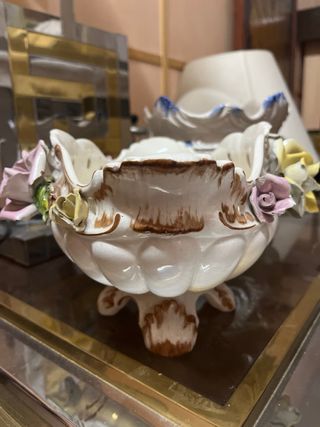 Maceta cerámica flores rosas