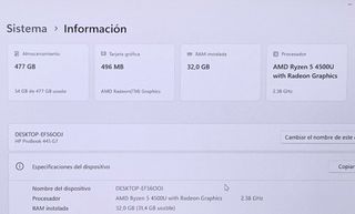 Portátil HP Ryzen 5 32GB RAM 512GB SSD