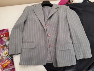 Completo Tailleur Gonna e Giacca Grigio Righe