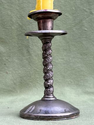 Candelabro estaño barley twist vintage 15 cm 1950
