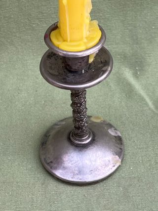 Candelabro estaño barley twist vintage 15 cm 1950