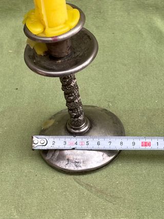 Candelabro estaño barley twist vintage 15 cm 1950