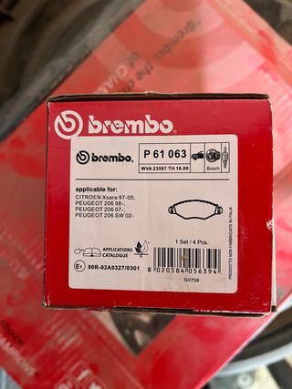 Pastillas Freno Brembo P 61 063 Peugeot 206