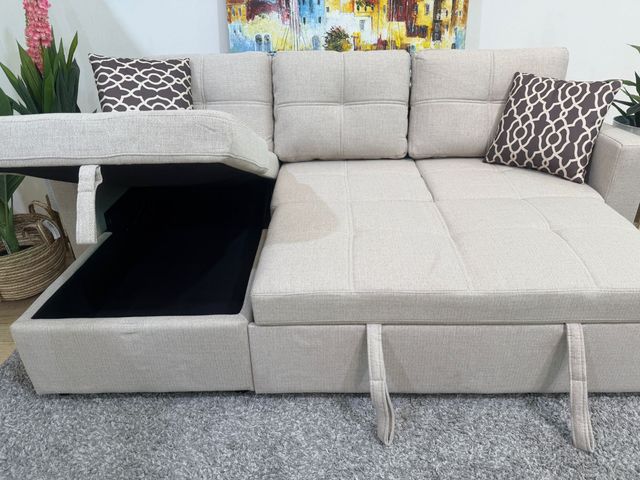 Sofá cama chaise longue con arcón