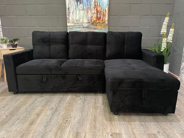 Sofa chaise longue, con cama y arcon