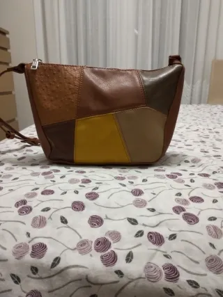Bolso patchwork piel marrón y amarillo
