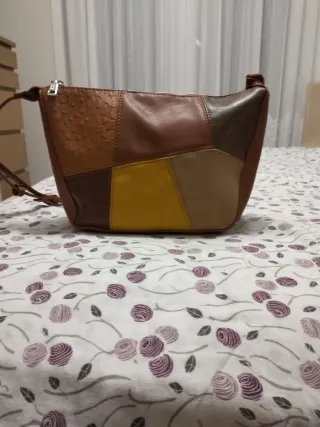 Bolso patchwork piel marrón y amarillo