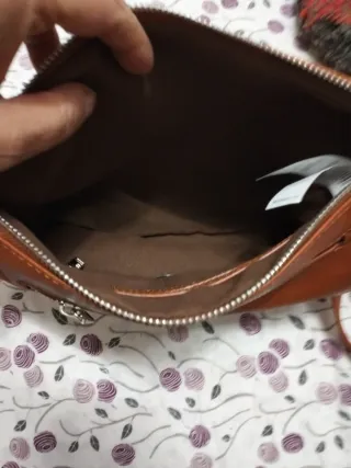 Bolso patchwork piel marrón y amarillo