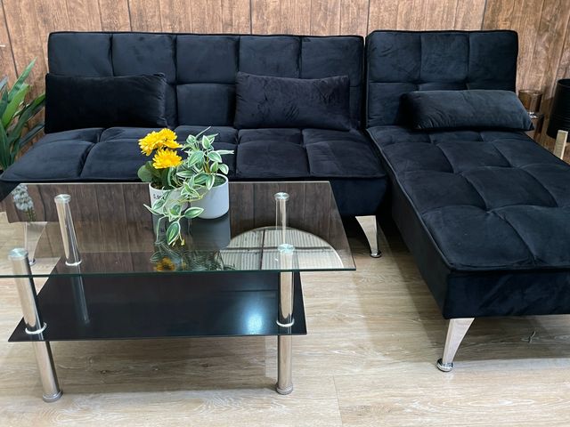 Sofa-cama chaise longue, tapizado terciopelo.