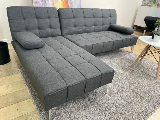 Sofá-cama chaise-longue gris oscuro