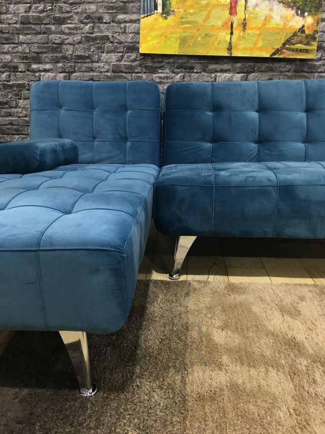 Sofá-cama chaise-longue terciopelo azul