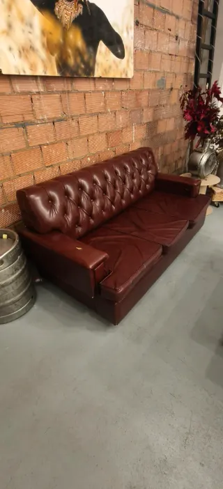 Sofá Chester Vintage Piel Marrón/Rojo