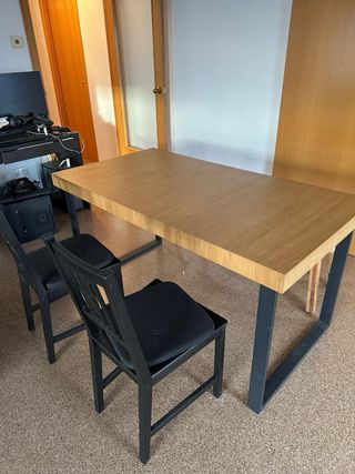 Mesa plegable IKEA madera c/ sillas y banco madera