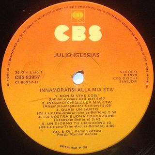 Julio Iglesias Innamorarsi Alla Mia Eta' LP 12"