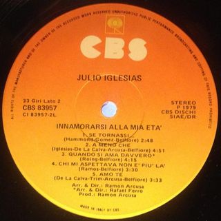 Julio Iglesias Innamorarsi Alla Mia Eta' LP 12"
