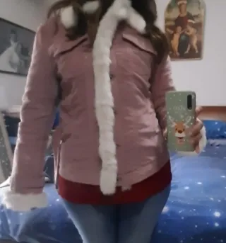 Giacca rosa con pelliccia di coniglio