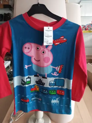 Camiseta Peppa Pig con trenes y avión
