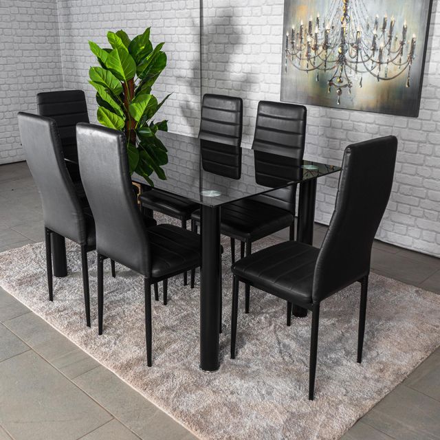 Conjunto de mesa con 6 sillas negro