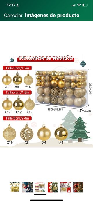 100 Bolas Navidad Doradas - 10 Diseños