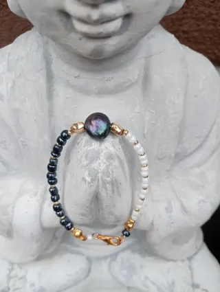 Pulsera Pareja/Amistad Yin-Yang, perlas barrocas