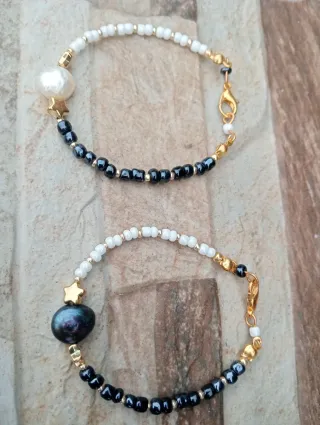 Pulsera Pareja/Amistad Yin-Yang, perlas barrocas